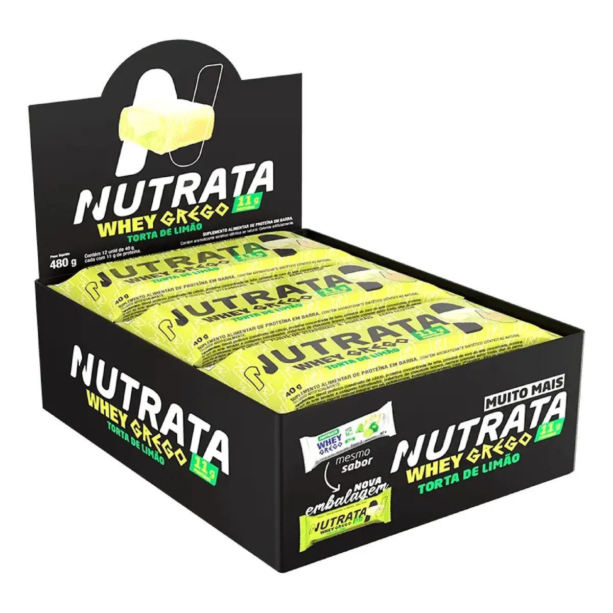 ✨ Barra Whey Grego 40g Display com 12 unidades Torta de Limão Nutrata