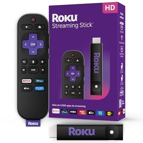 ✨ Roku Streaming Stick HD 2025 | Dispositivo de streaming para TV HD/FHD com controle remoto por comando de voz compatível com Alexa, Siri e Google
