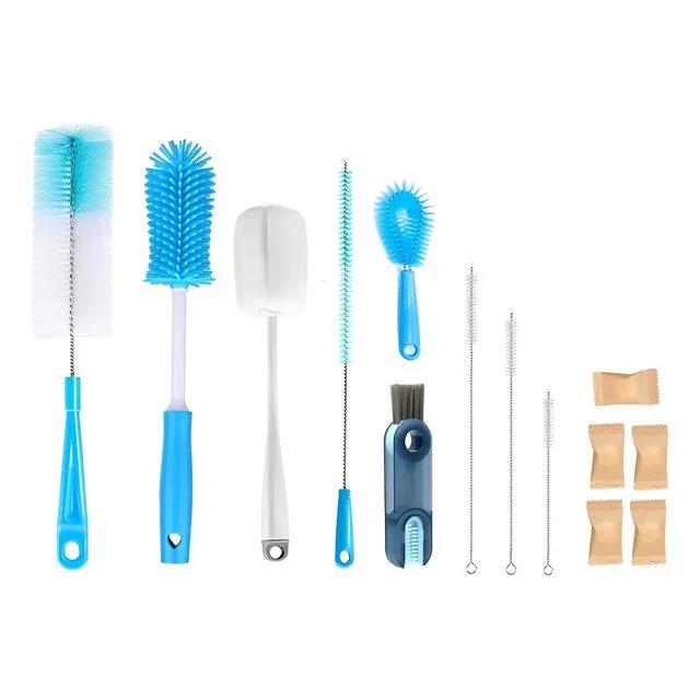✨Kit 10 Escova Pastilha Limpeza Para Copo Mamadeira Canudo Azul-celeste