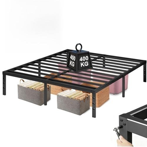 ✨ Estrutura De Cama De Metal, Tatami Cama Casal, Suporta até 400KG, Design Moderno, Fácil de Montar, 190cm140cm, Preto