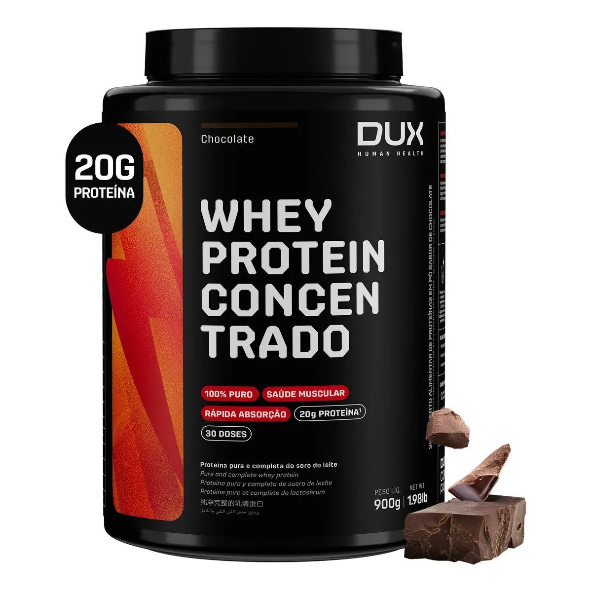 ✨ Whey Protein Concentrado - Pote 900g Dux Nutrition - Sabor Chocolate