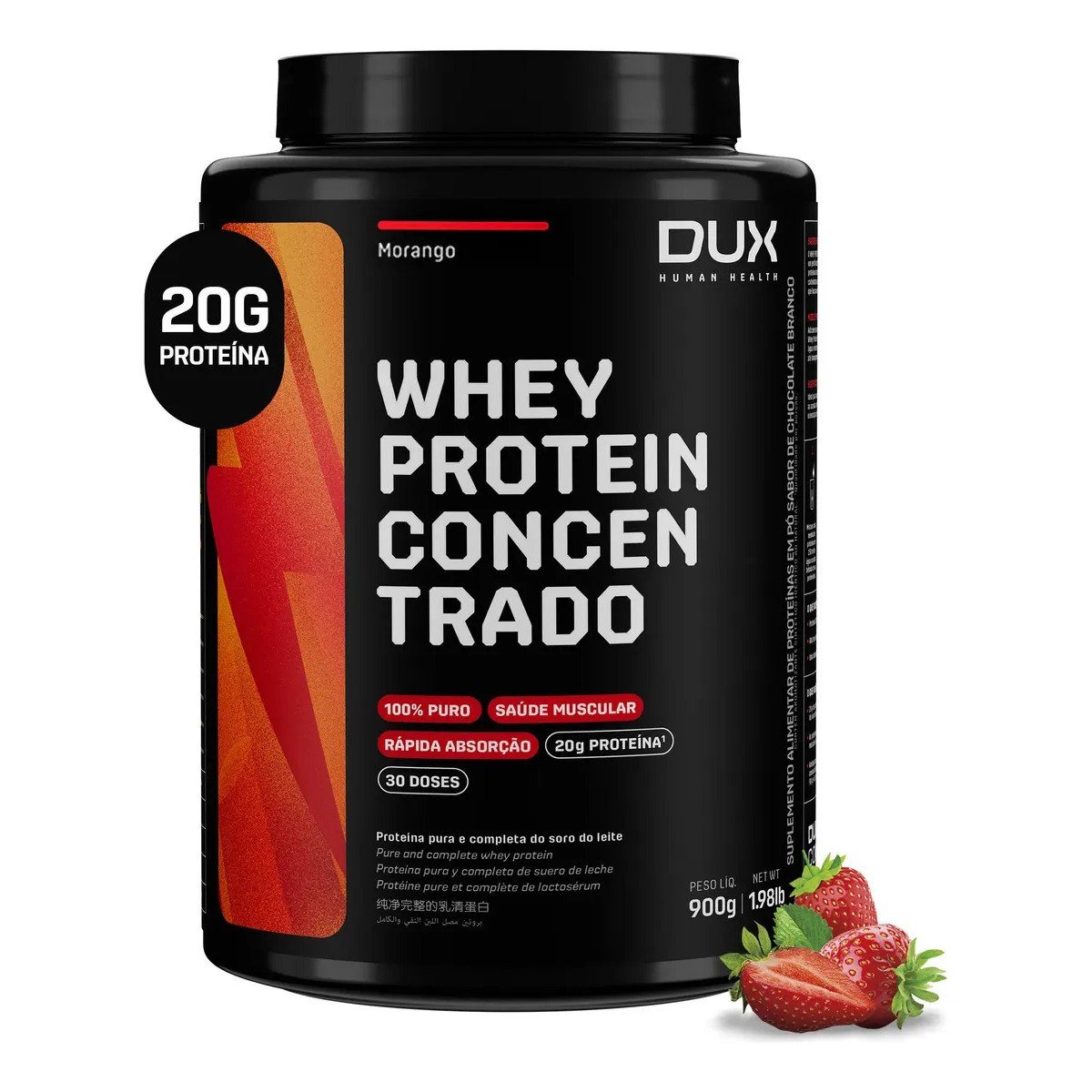 ✨ Whey Protein Concentrado DUX 900g Morango Proteína Pura