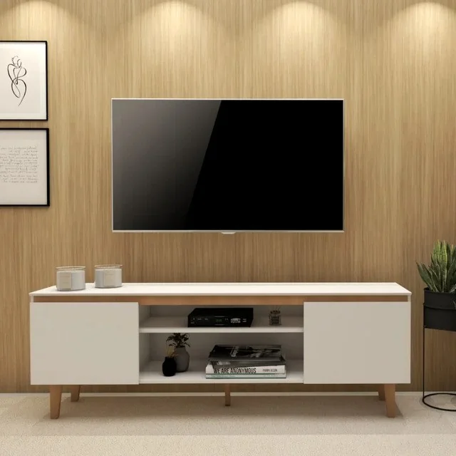 ✨Rack Tv Estante Sala Nicho Madeira White Organizor Moderno Branco