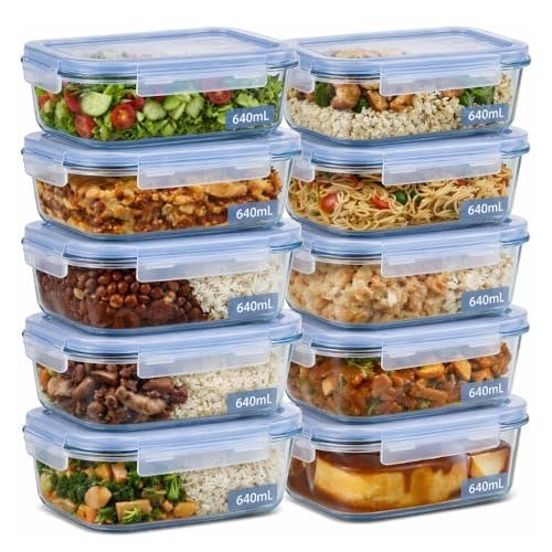 ✨ Kit 10 Potes de Vidro Herméticos 640ml com 4 Travas Ideal para Marmitas e Conservação de Alimentos, Vedação Total, Refratário para Forno e Freezer