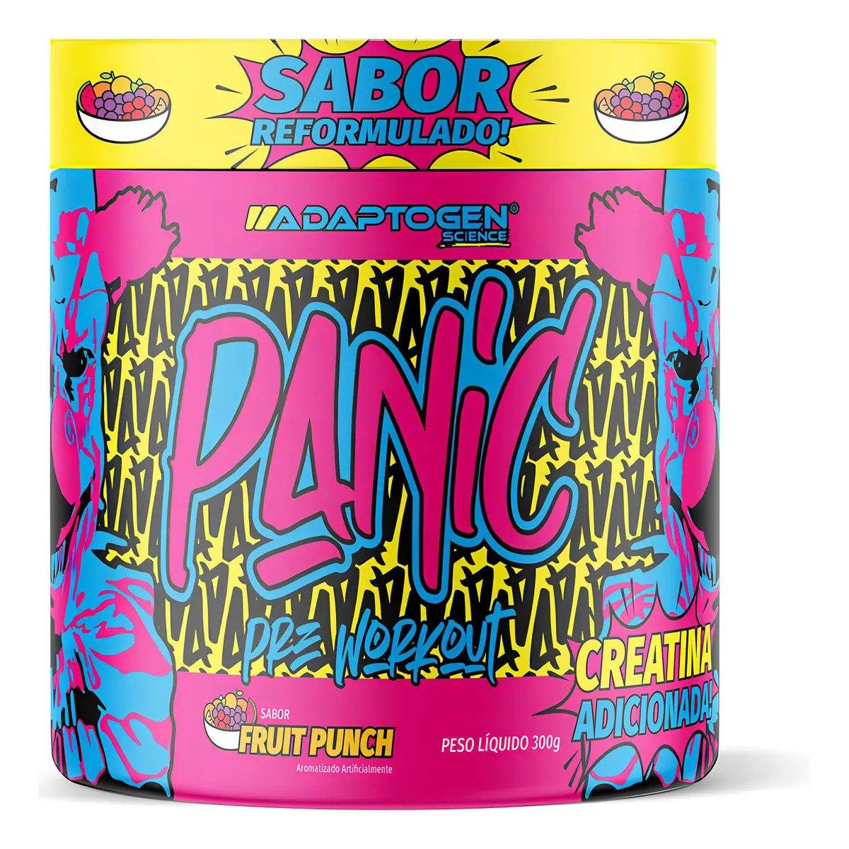 ✨ Suplemento Em Pó Adaptogen Science Panic Pré Treino com creatina Pote 300g Sabor Ponche de Frutas
