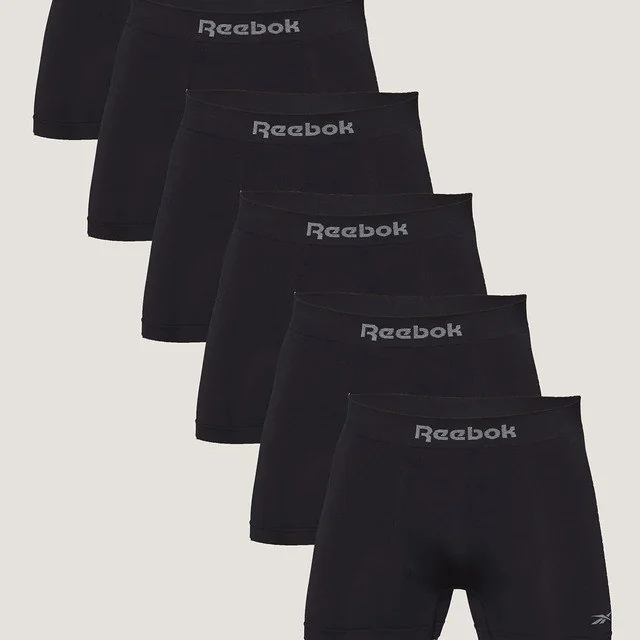 ✨ Kit 6 Cuecas Reebok Boxer Masculino Poliamida Preto Liso G