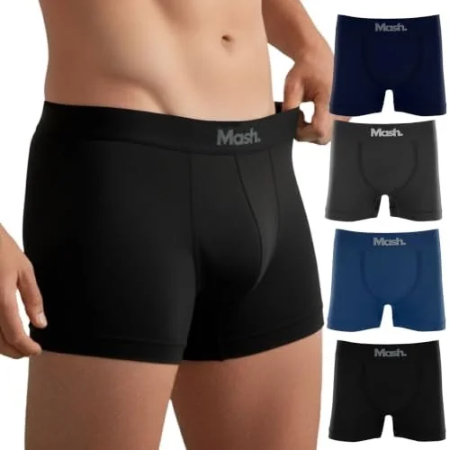 ✨ MASH Kit 4 Cuecas Boxer Poliamida Microfibra Sem Costura Box Masculina Adulto, 1 Azul Jeans Escuro - 1 Azul Marinho - 1 Cinza Chumbo - 1 Preto, M