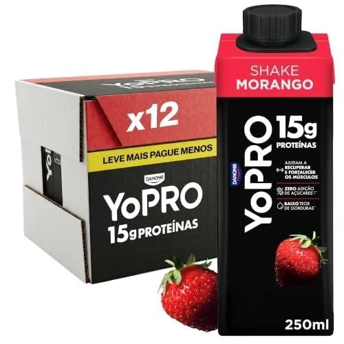✨ YoPRO Bebida Láctea UHT Morango – 15g de Proteínas, Líquido, Caixinha Tetra Pak 250ml (Pack com 12 unidades)