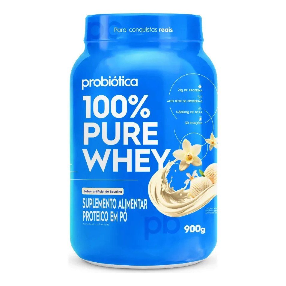 ✨ Whey Concentrado Probiótica 100% Pure Whey Sabor Baunilha Pote de 900g
