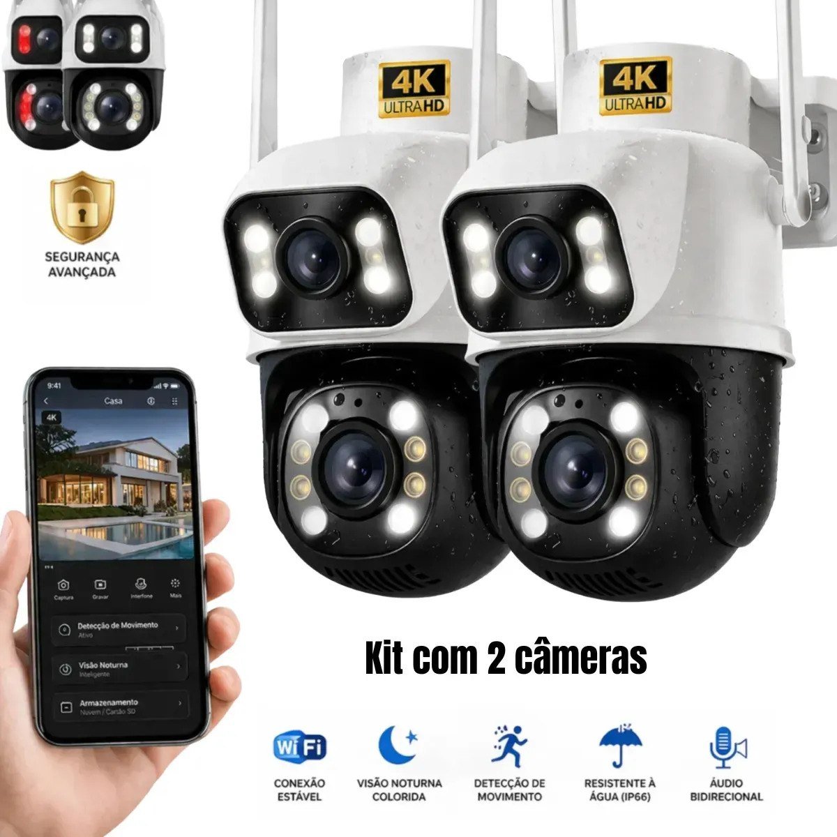 ✨ Kit 2 Câmeras de Segurança Woosh A28B Full HD Dupla Lente Wi-Fi com Visão Noturna Colorida