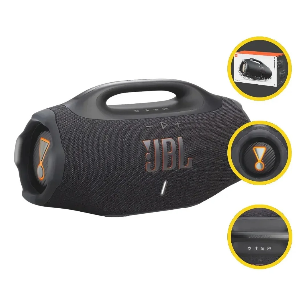 ✨ Caixa de Som Bluetooth Boombox 4 JBL, com AI Sound Boost, até 34h de bateria, IP68 e Áudio Lossless – Preta