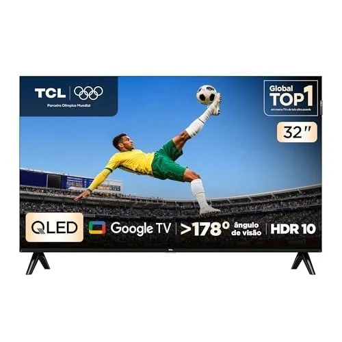 ✨TCL, Smart TV, 32 Polegadas, HD QLED, WiFi, Bluetooth, Google TV, 2 HDMI, HDR10, Dolby Audio, 32S5K