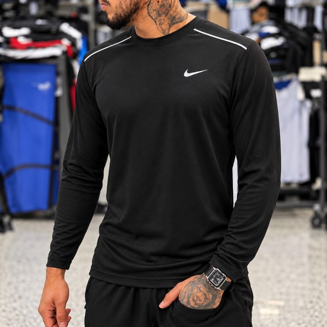✨ Camiseta Dri-fit Nike Manga Longa Uv Miler Masculina Preto G