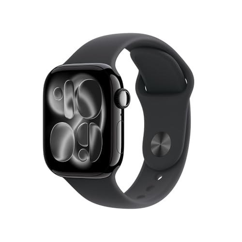 ✨ Apple Watch Series 11 GPS, Caixa em alumínio preto brilhante de 42 mm com Bracelete desportiva preta - P/M