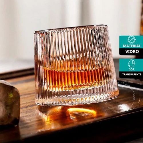 ✨Jogo 6 Copos Whisky de Vidro Com Fundo Giratório Listrado 170ml