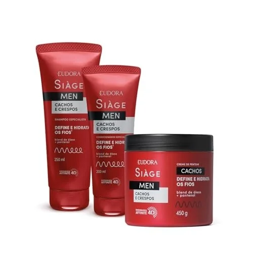 ✨ Eudora Kit Siàge Men: Condicionador Cachos e Crespos 200ml + Shampoo Cachos e Crespos 250ml + Creme para Pentear Cacheados 450g