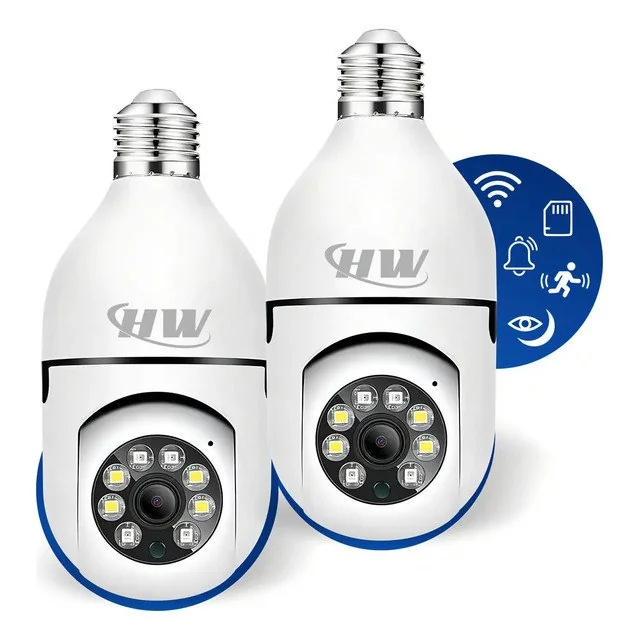 ✨Kit C/ 2 Câmeras Lâmpada Ip Wi-fi 360° | Visão Colorida | Áudio | Sensor De Movimento | E27 App Yoosee- Hw Branco