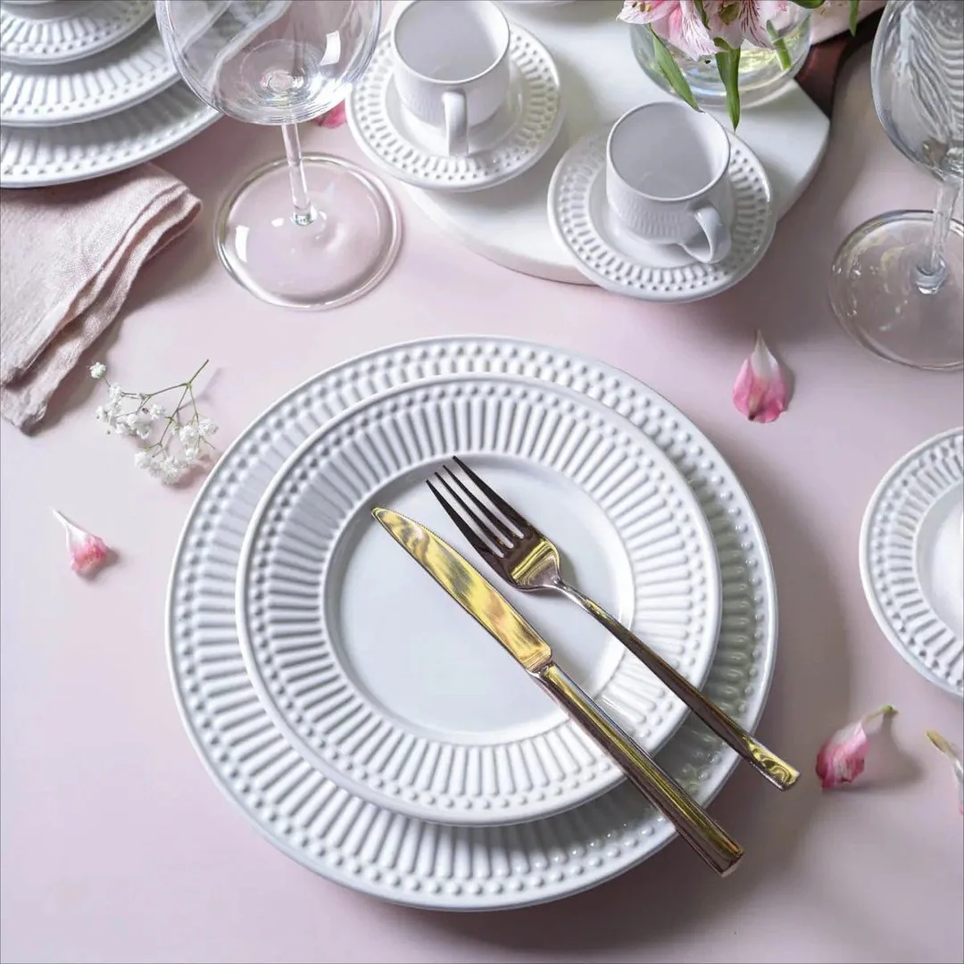 ✨Aparelho De Jantar 30 Peças Porto Brasil Cerâmica Branco Linha Roma Liso
