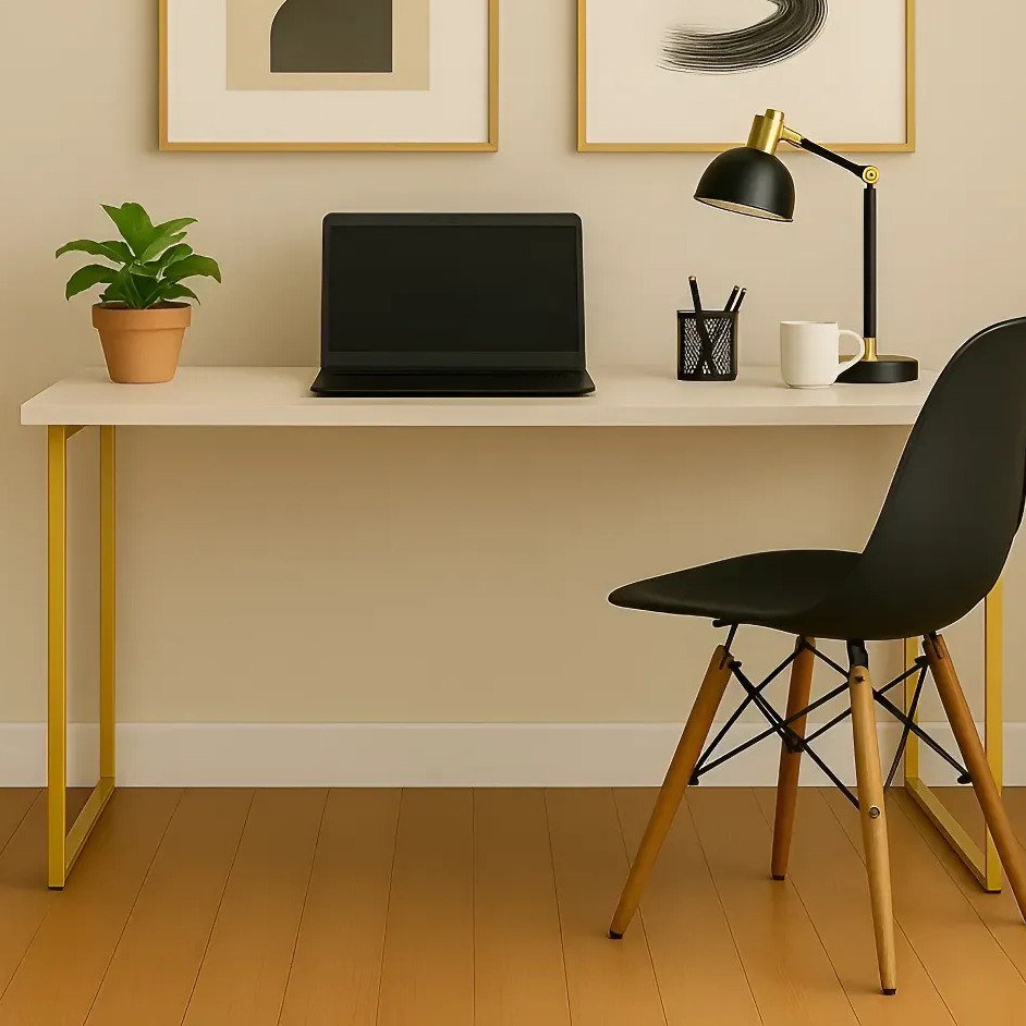 ✨ Escrivaninha Industrial 110cm  Mesa Estudo Aparador Pés Aço