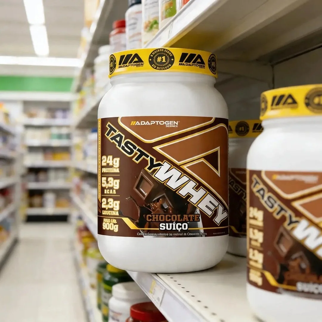 ✨Suplemento Tasty Whey 3w Gourmet Whey Protein Adaptogen Science Pote 900g Sabor Chocolate Suiço