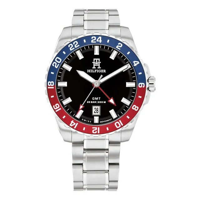 ✨ Relógio Tommy Hilfiger Masculino Aço Prateado 1792131 Bordô Preto