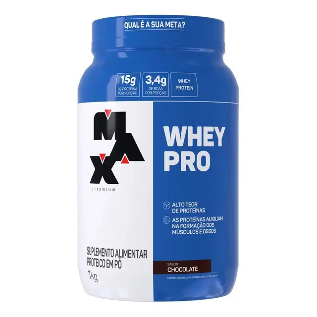 ✨Suplemento Academia Whey Pro Max Titanium Concentrado Pote 1kg Sabor Chocolate