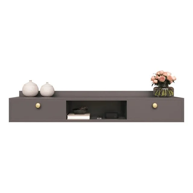 ✨Rack Suspenso Home Para Tv Bancada Flutuante 2 Portas Sala Quarto Cinza