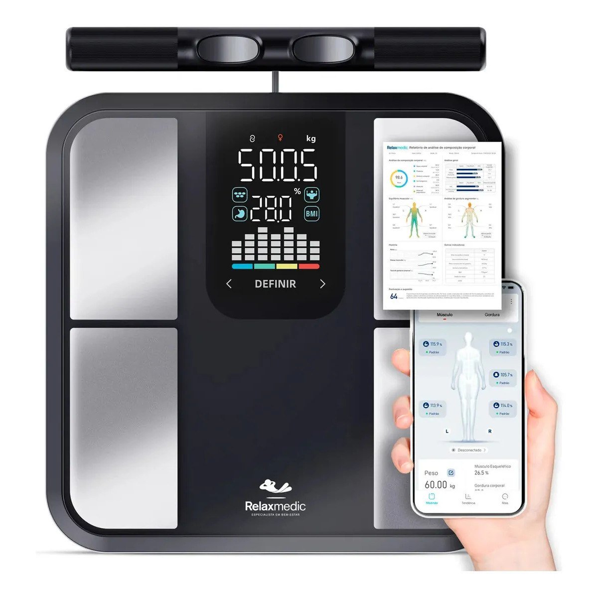 ✨ Balança De Bioimpedância 8 Sensores Relaxmedic Digital Preto