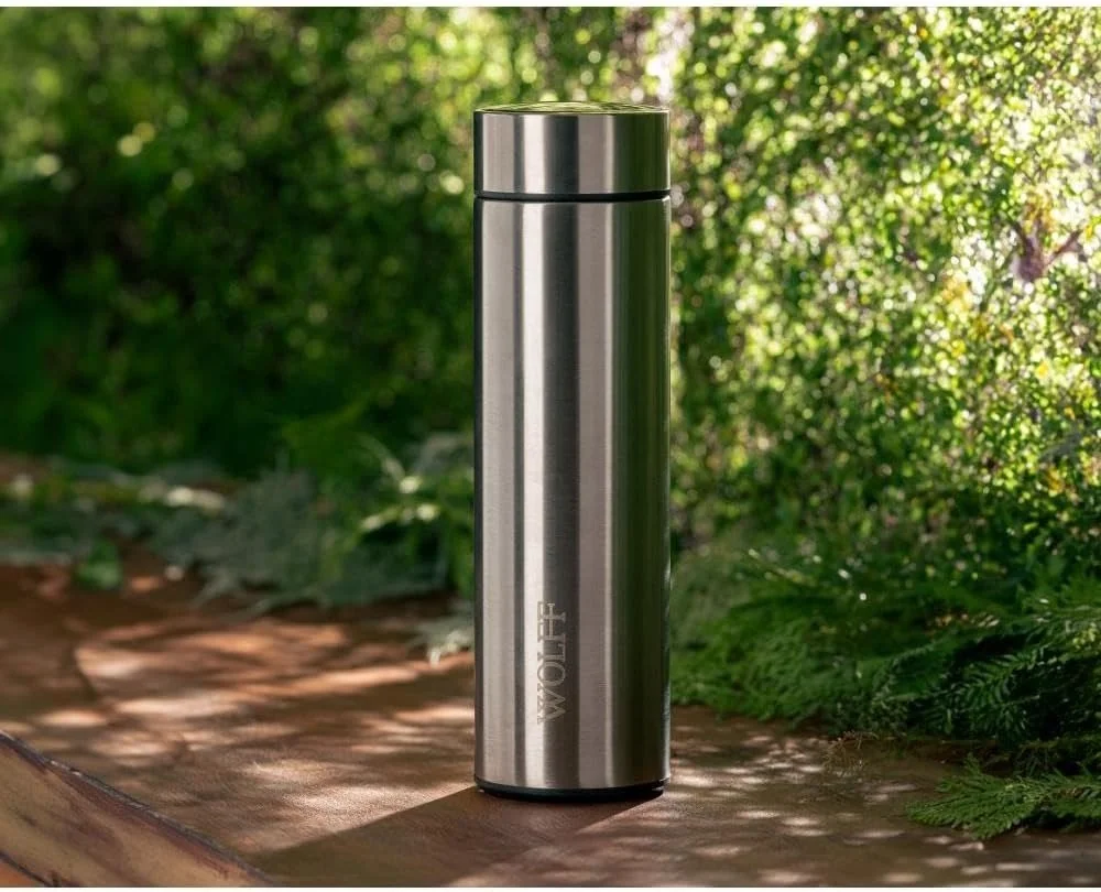 ✨ WOLFF - Garrafa Térmica de Aço Inox com Termômetro em Led 500ml - Conserva Bebidas Quentes e Frias