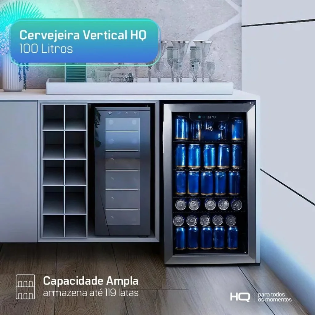 ✨Cervejeira Expositor Vertical HQ Vidro Duplo 100 Litros Inox HQ-100CEVPV