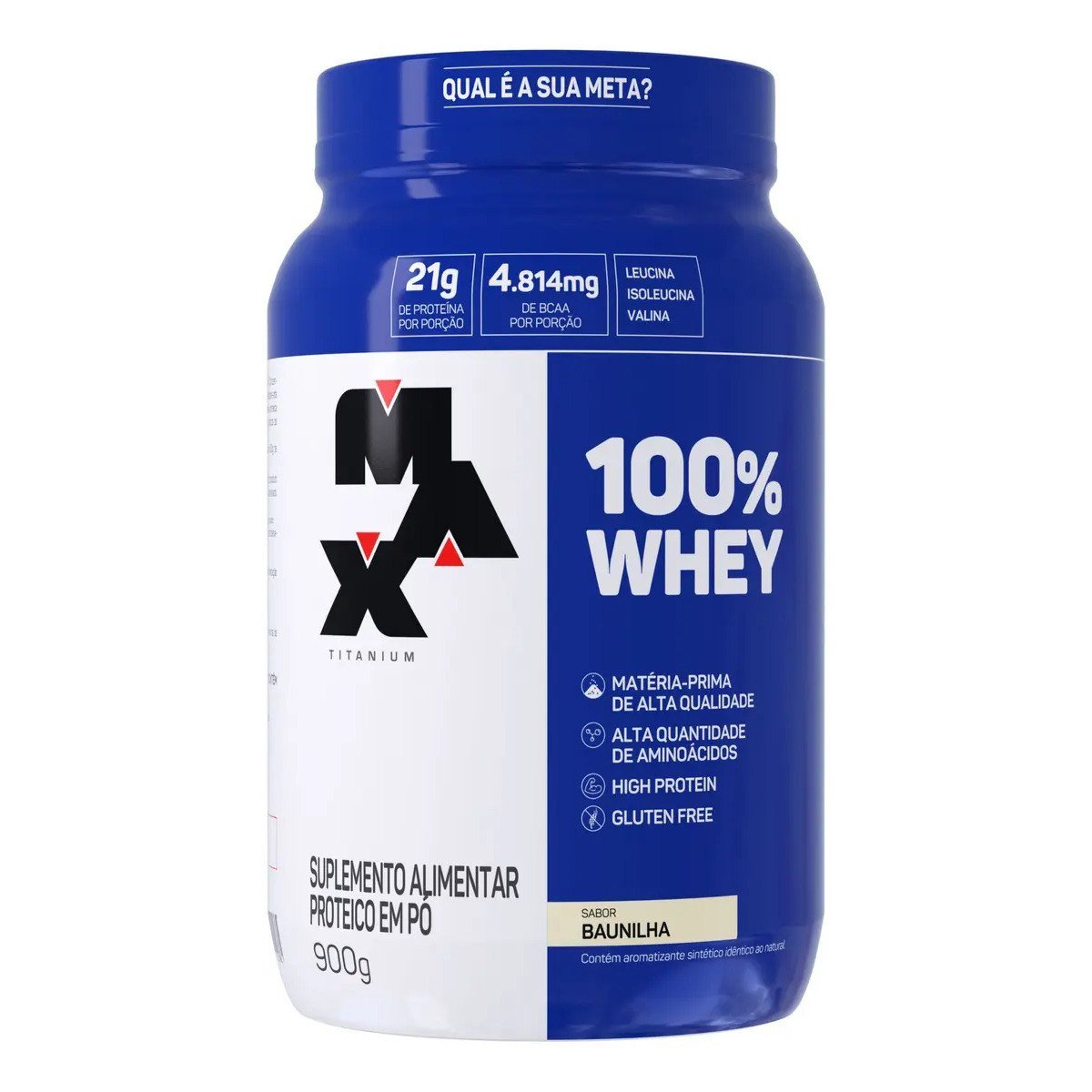 ✨ Whey 100% Concentrado - 900g - Max Titanium Sabor Baunilha