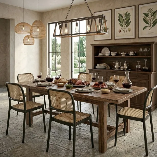 ✨Kit 6 Cadeiras Rattan Mônaco  Empilhavél Cozinha Sala Jantar Arabesco Preto Nude