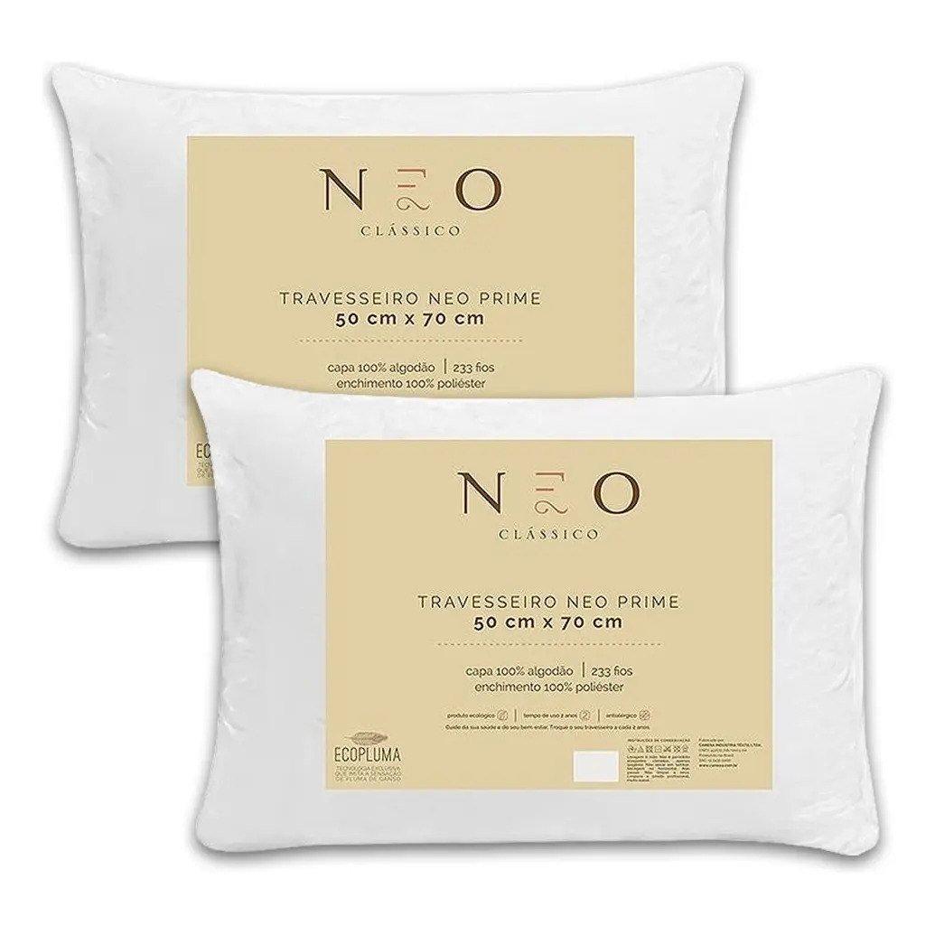 ✨ Kit 2 Travesseiros Toque De Pluma Neo 50x70cm Camesa