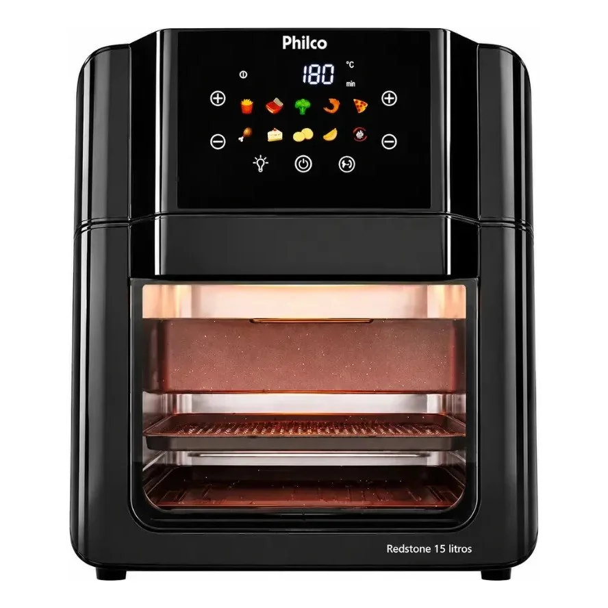✨ Philco PAF15C Fritadeira Air Fryer Oven 15 Litros Revestimento Redstone Porta Removível Luz Interna 10 Funções Preta