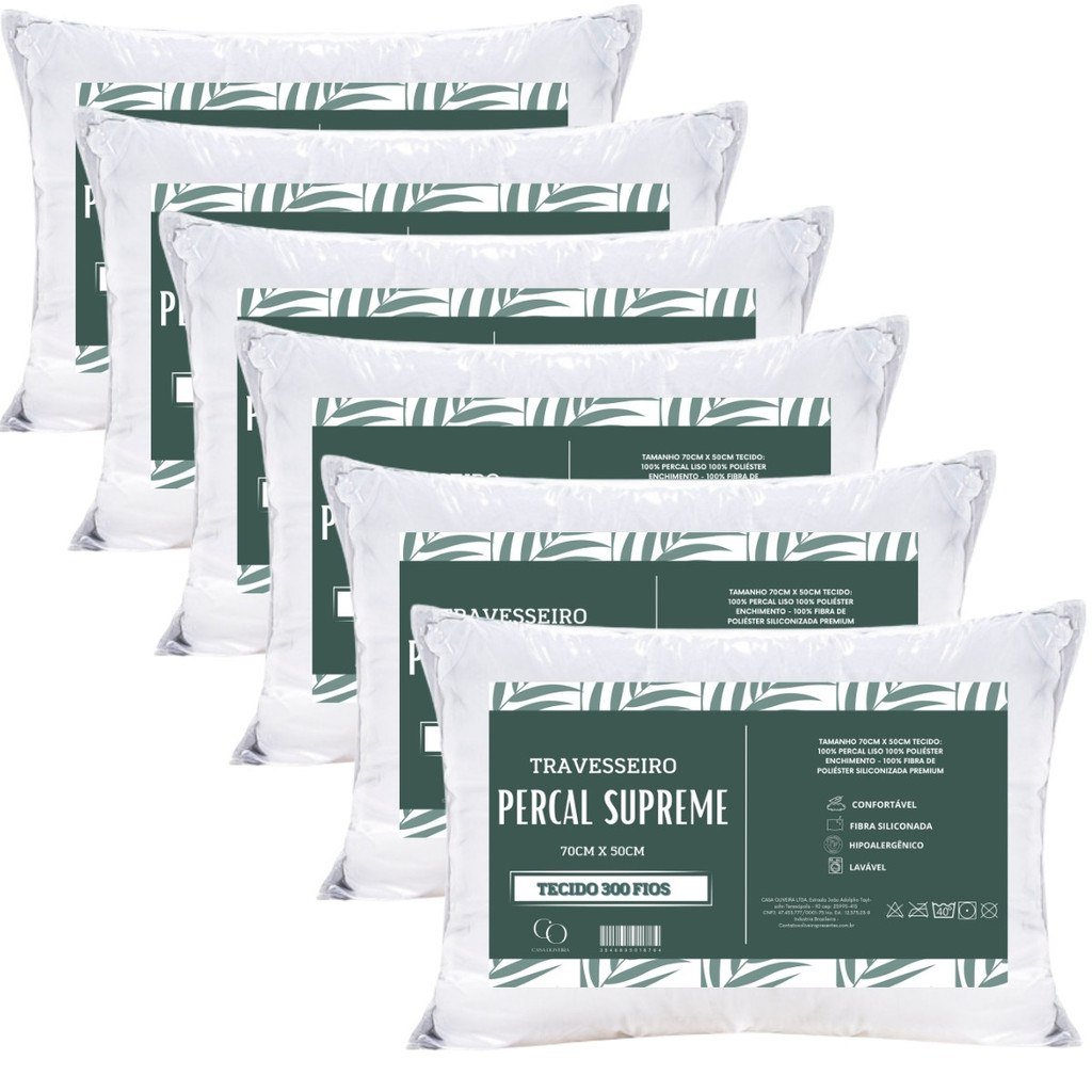 ✨Kit 6 Travesseiro Padrão Hotel 300 Fios Antialérgico 70x50cm Premium Fibra Siliconada Descanso Luxo