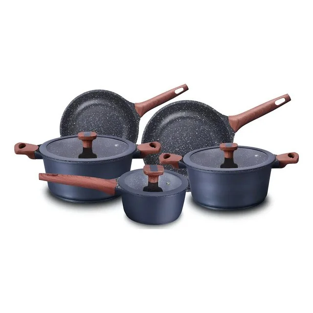 ✨Conjunto De Panelas Mta Titanium Com 5 Peças, De Alumínio Injetado E Revestimento Cerâmico Cinza