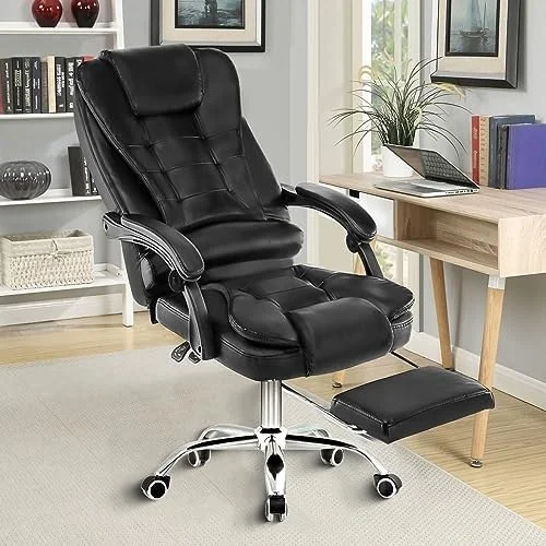 ✨ Cadeira de escritório presidente, cadeira de home office com apoio para os pés e encosto ajustável（Preto）