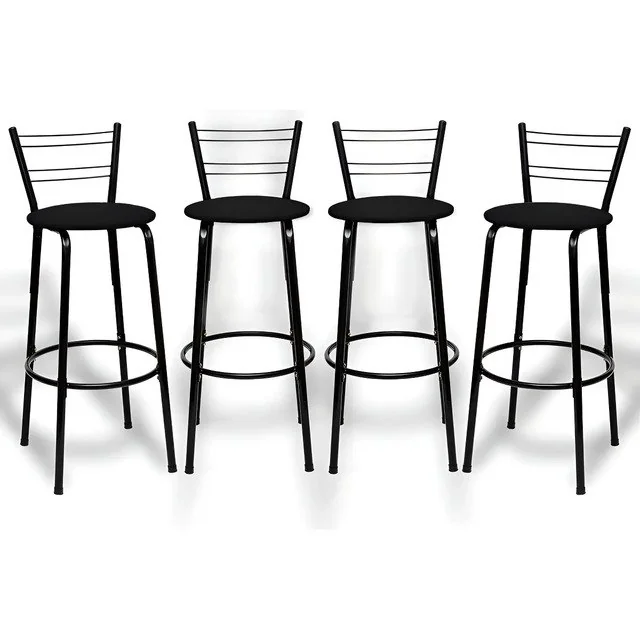✨Kit 4 Banquetas Itagold Florida Top Alta Cozinha Americana Bar Balcão Alto Estrutura Preta Atlanta Cor Assento Preto 90cm