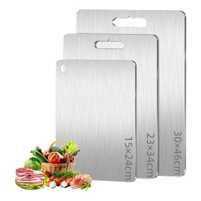 ✨Tábua Corte Legumes Carne 3 Peças Cortar Dupla Face Aço Inox Prateado