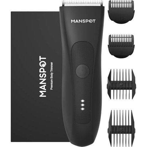 ✨ Aparador de Pelos Masculino Elétrico MANSPOT, Lâmina Cerâmica, Motor 7000 RPM, À Prova d'Água, para Corpo e Áreas Íntimas