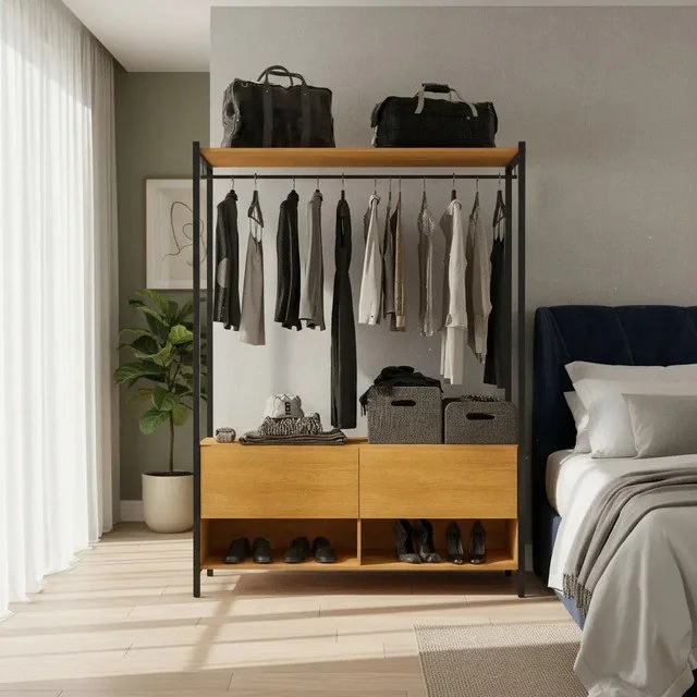 ✨Guarda Roupa Closet Industrial Com 2 Gavetas Sup. P Cabide