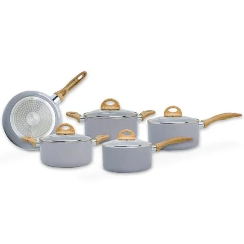 ✨ Brinox - Jogo de Panelas Ceramic Life 5 Peças Smart Plus com Fundo de Indução - Cinza Wooden