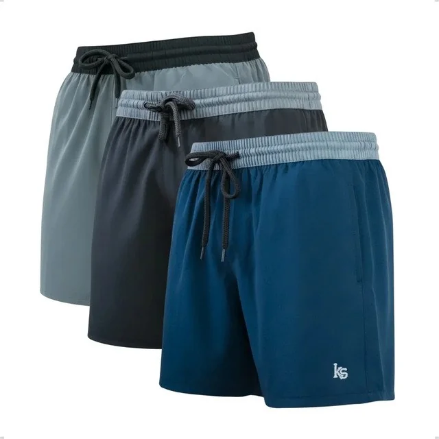 ✨ Kit 3 Short Tactel Elastano Bermuda Esporte Praia Treino