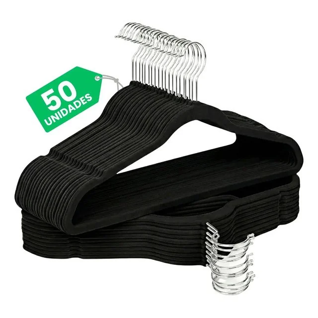 ✨Kit Cabides Veludo De Roupa Antideslizante Slim Adulto 50 Un Preto