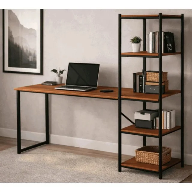 ✨Mesa Escrivaninha Para Estudo E Home Office Athenas Klm Store Preto-canela Canela/preto
