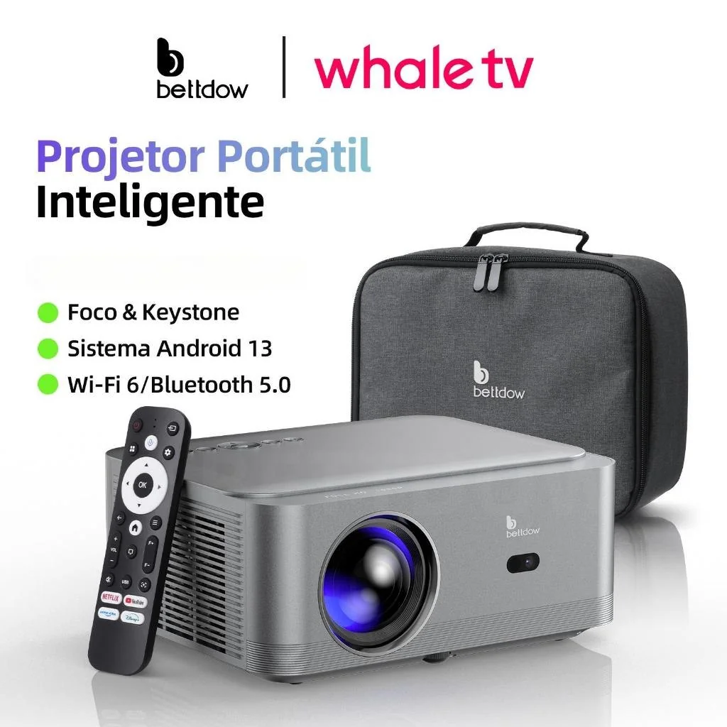✨Projetor BETTDOW AC1082 Full HD 1080P 4K 20000 Lumens com foco automático, Wi-Fi 5G e versão oficial da Netflix.