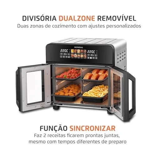 ✨ MONDIAL Air Fryer Forno 25L French Door, Preto/Inox, 2200W, 220V - AFDO-25L-FD