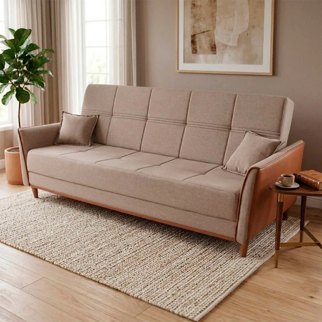 ✨Sofá Cama Sérvia 2,00m Bege Linho Rustico - King House