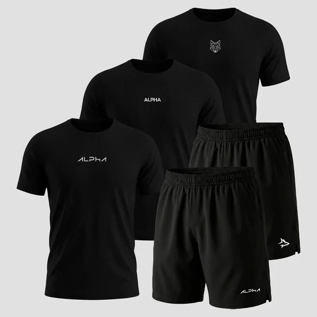 ✨Kit 5 Peças All Black Dry 3 Camisetas E 2 Bermudas Alpha