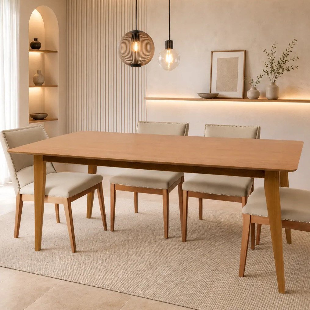 ✨ Mesa De Jantar Retangular 6 Lugares Evora 180 X 90 Amadeirado Madeira Maciça